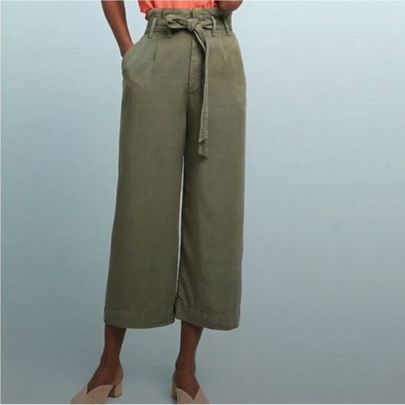 By Anthropologie Green Blythe Wide Leg Crop Pants Sz 8 - Picture 1 of 16